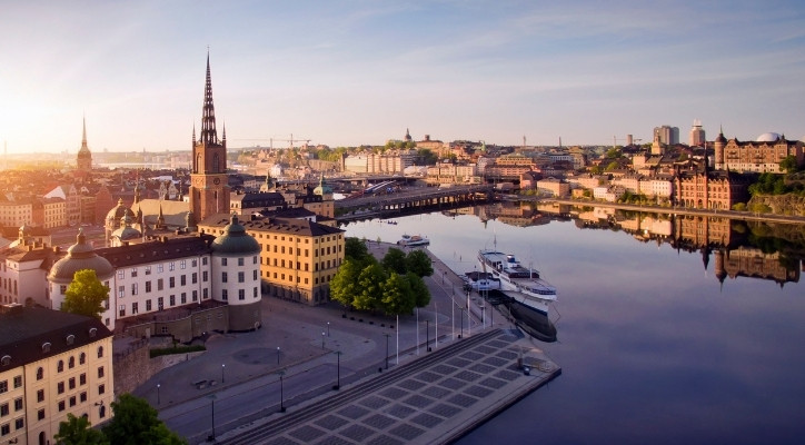 A photo of Stockholm, Sweden as the sun rises
