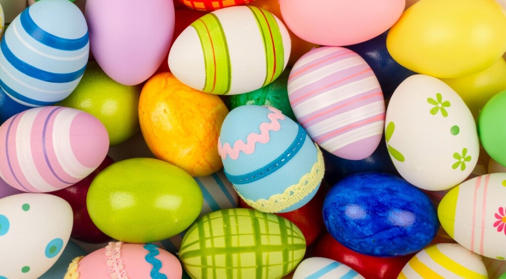 A colorful collection of patterned easter eggs