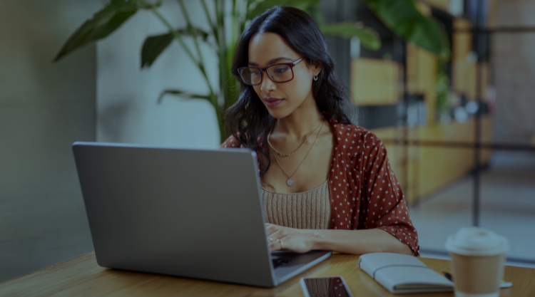 Woman working from home on laptop